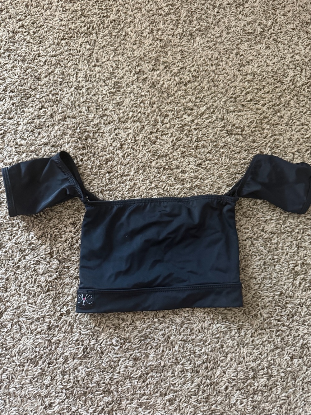 Girls Black Off-Shoulder Dance Top with Short Sleeves